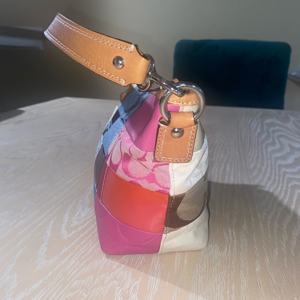 Coach Patchwork Signature Collection Pink, Blue, and Tan combo Shoulder bag - Picture 4 of 15